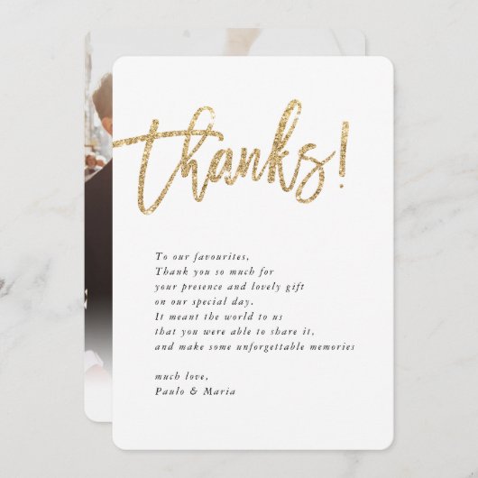 Invitation MARIAGE THANKS photo or parties scintillant messag (Devant / Derrière)
