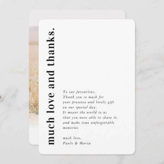 Invitation MARIAGE THANKS photo simple moderne message côté (Devant / Derrière)