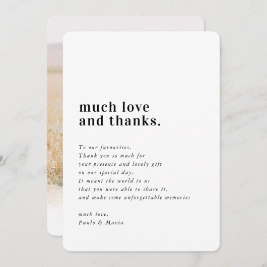 Invitation MARIAGE THANKS photo simple serif message moderne (Devant / Derrière)