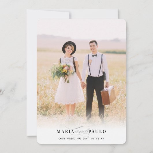 Invitation MARIAGE THANKS photo simple serif message moderne (Dos)