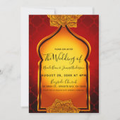 Invitation Mariage Thématique Royal Indien Arabe Rouge Feu (Devant)