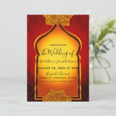 Invitation Mariage Thématique Royal Indien Arabe Rouge Feu d' (Debout devant)
