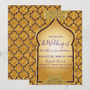 Invitation Mariage Thématique Royal Indien Arabe Violet Or