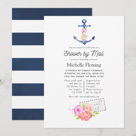 Invitation Mariage Thème Aquarelle Nautique par Courrier (Devant / Derrière)