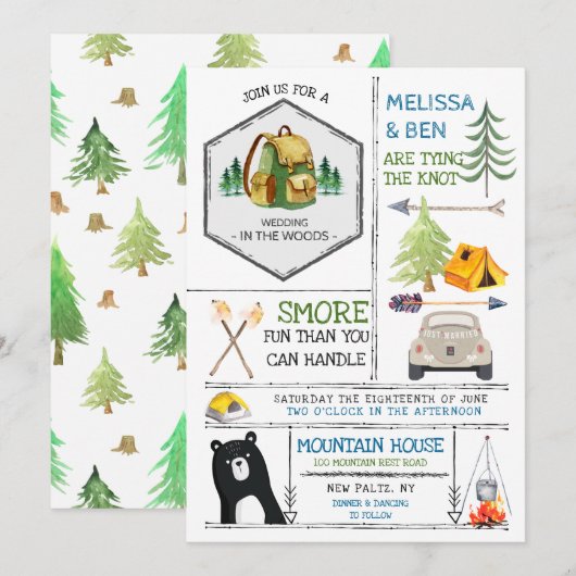 Invitation Mariage Thème Camping - Badges & Icônes (Devant / Derrière)