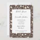 Invitation Mariage Thème Coeurs Crème Marron (Devant)