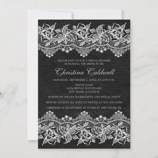 Invitation Mariage Thème Cuir Noir et Dentelle (Devant)