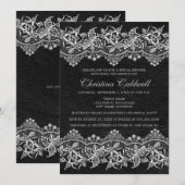 Invitation Mariage Thème Cuir Noir et Dentelle (Devant / Derrière)