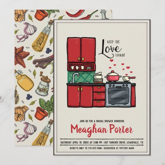 Invitation Mariage Thème Cuisine pour la Mariée (Devant / Derrière)
