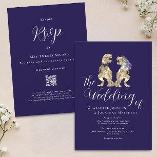 Invitation Mariage Thème Dinosaure Bleu Marine Blanc Code QR