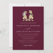 Invitation Mariage Thème Dinosaure Bordeaux Crème Code QR (Devant)