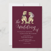 Invitation Mariage Thème Dinosaure Bordeaux Crème Code QR (Devant)