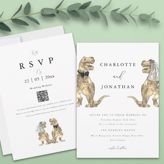Invitation Mariage Thème Dinosaure code QR