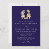 Invitation Mariage Thème Dinosaure Code QR Bleu Marine (Devant)