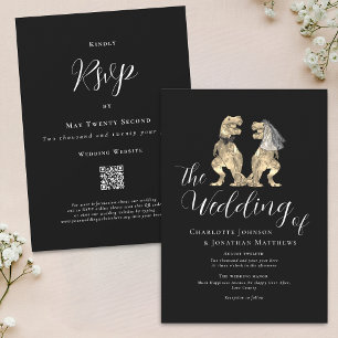 Invitation Mariage Thème Dinosaure Code QR Noir et Blanc