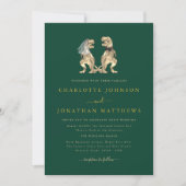 Invitation Mariage Thème Dinosaure Vert Or Code QR (Devant)