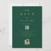 Invitation Mariage Thème Dinosaure Vert Or Code QR (Dos)