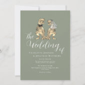 Invitation Mariage Thème Dinosaure Vert Sage Code QR (Devant)