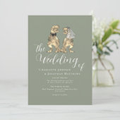 Invitation Mariage Thème Dinosaure Vert Sage Code QR (Debout devant)