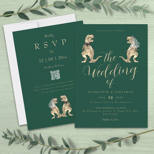 Invitation Mariage Thème Dinosaures Vert