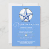 Invitation Mariage thème étoile de mer bleu blanc argent bord (Devant)