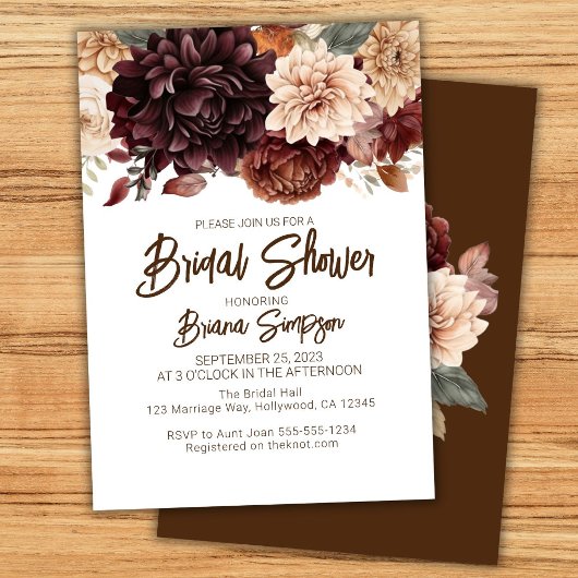 Invitation Mariage Thème Fleurs Beige Marron