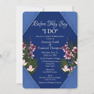Invitation Mariage Thème Fleurs Bleu Marine et Roses
