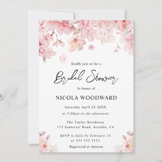 Invitation Mariage Thème Fleurs de Cerisier Aquarelle (Devant)