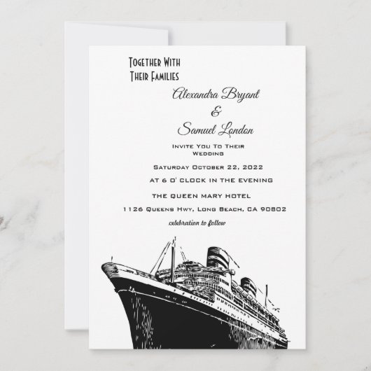 Invitation Mariage Thème Marin à Bord de Navire (Devant)
