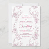 Invitation Mariage thème motif de roses roses et blanches rom (Devant)