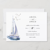 Invitation Mariage thème nautique à l'aquarelle Yacht (Devant)