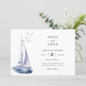 Invitation Mariage thème nautique à l'aquarelle Yacht (Debout devant)