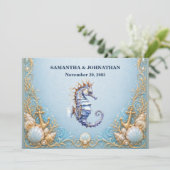Invitation Mariage thème nautique cheval marin de luxe (Debout devant)