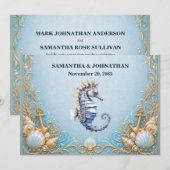 Invitation Mariage thème nautique cheval marin de luxe (Devant / Derrière)