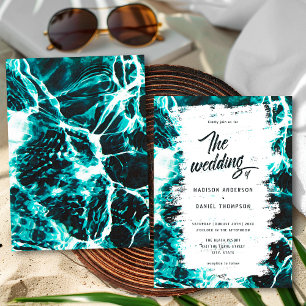 Invitation Mariage Thème Océan Bleu Aqua Été Rétro