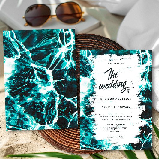 Invitation Mariage Thème Océan Bleu Aqua Été Rétro