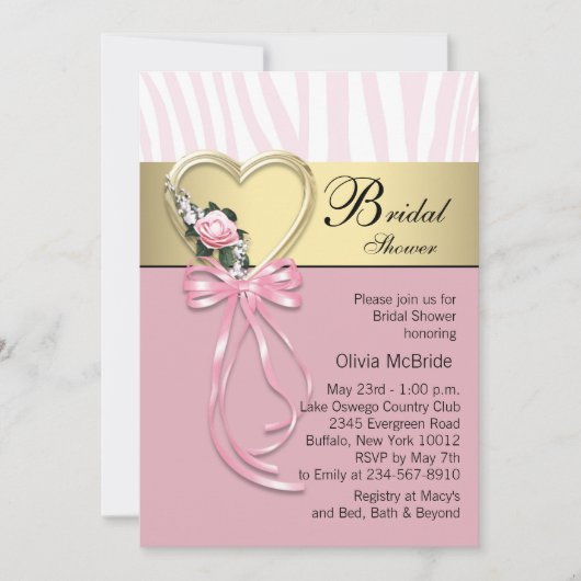 Invitation Mariage thème Or Noir Zèbre Rose (Devant)