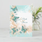 Invitation Mariage thème papillon aqua or (Debout devant)