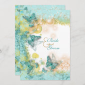 Invitation Mariage thème plage or aqua gold (Devant / Derrière)