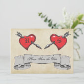 Invitation Mariage Thème Tatouage Vintage Enregistrer la Date (Debout devant)