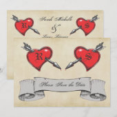 Invitation Mariage Thème Tatouage Vintage Enregistrer la Date (Devant / Derrière)
