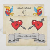 Invitation Mariage Thème Tatouage Vintage Enregistrer la Date (Devant / Derrière)