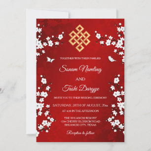 Invitation Mariage tibétain BILINGUE Fleur blanche
