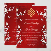 Invitation Mariage tibétain BILINGUE Fleur blanche (Devant / Derrière)