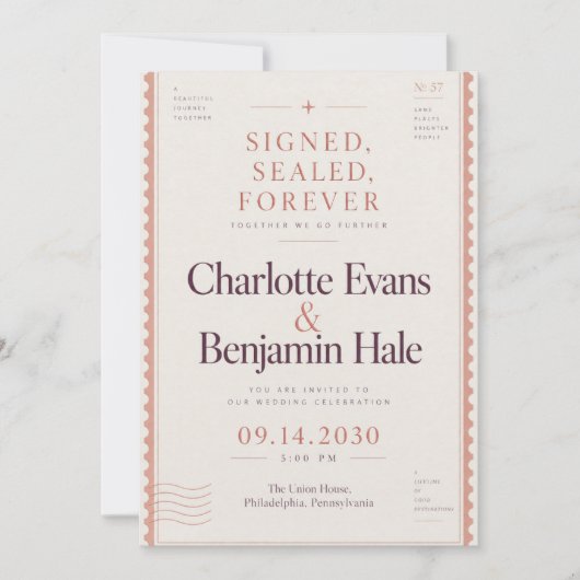 Invitation Mariage Timbre-Poste Vintage (Devant)