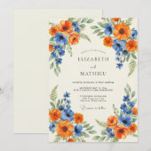 Invitation Mariage Timeless Orange Cobalt Coquelicot (Devant / Derrière)