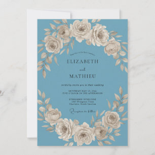 Invitation Mariage Timeless Rose Bleu Poussiéreux