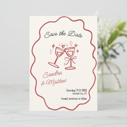 Invitation Mariage tiré à la main Enregistrer la date (Debout devant)