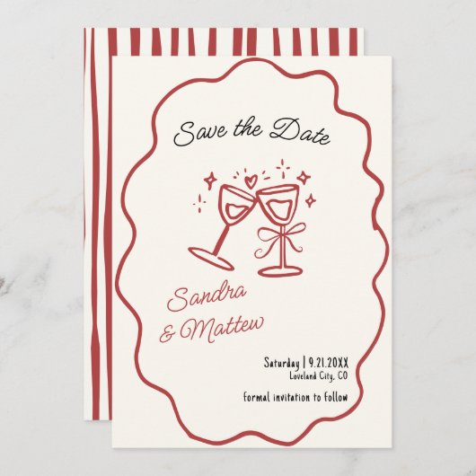 Invitation Mariage tiré à la main Enregistrer la date (Devant / Derrière)