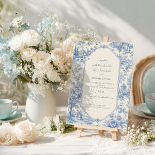Invitation Mariage Toile de Jouy Florale Bleue Française